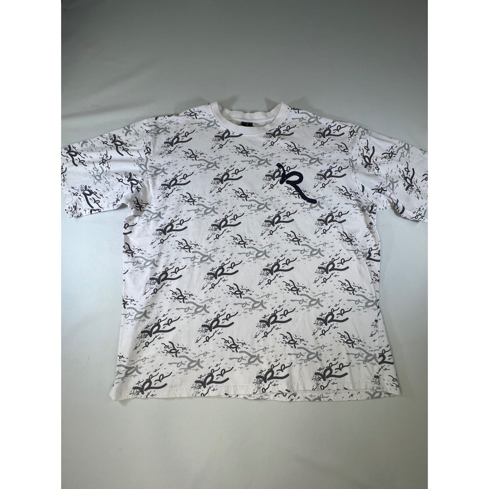 Vintage Rocawear All Over Print Logo T-Shirt Mens 2XL White Grey Y2K Streetwear